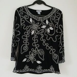 Coral Bay black embellished 3/4 sleeve lined Top